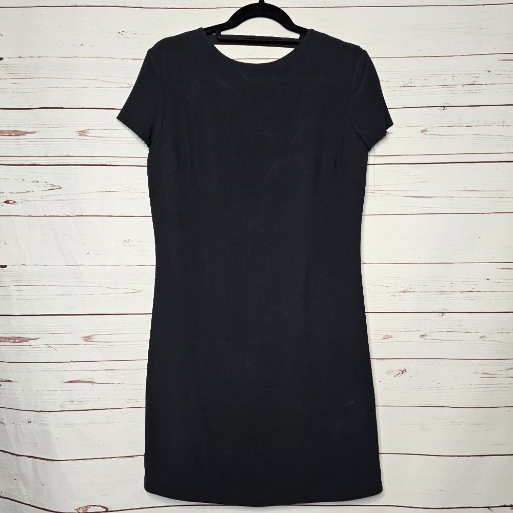 Helmut Lang Black Shift Dress with Raw Edge Cap Sleeves